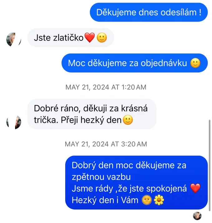 Screenshot zprávy od zákaznice