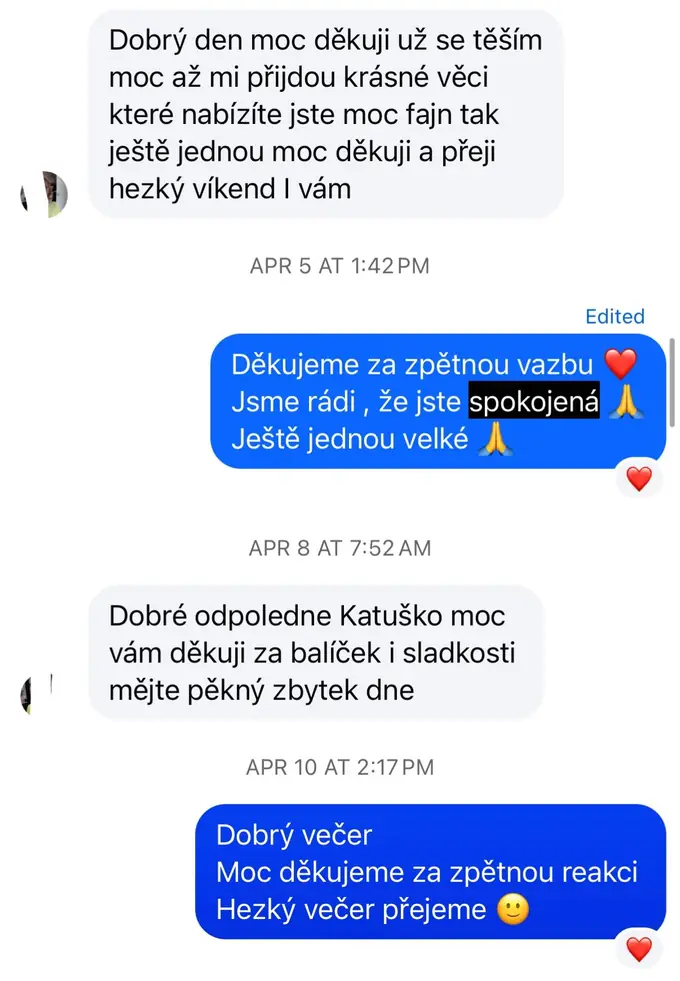 Screenshot zprávy od zákaznice